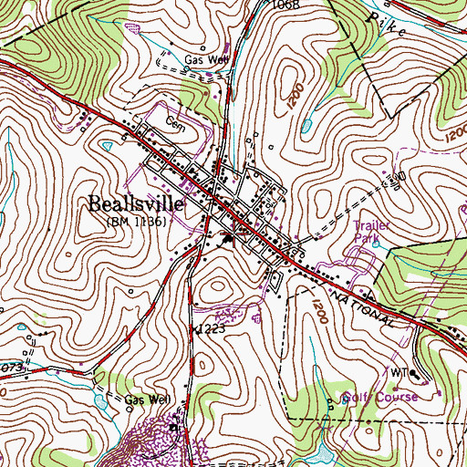 Topographic Map of Beallsville Post Office, PA