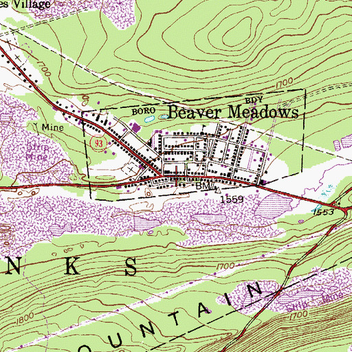 Topographic Map of Beaver Meadows Post Office, PA