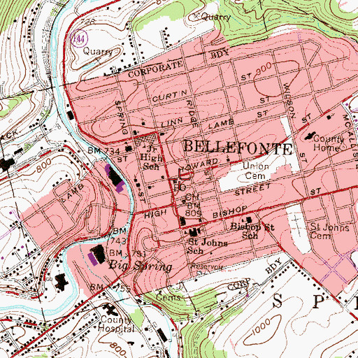 Topographic Map of Bellefonte Post Office, PA