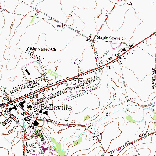 Topographic Map of Belleville Post Office, PA