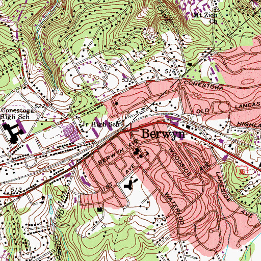 Topographic Map of Berwyn Post Office, PA