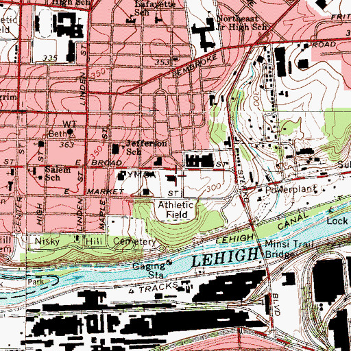 Topographic Map of Bethlehem Post Office, PA