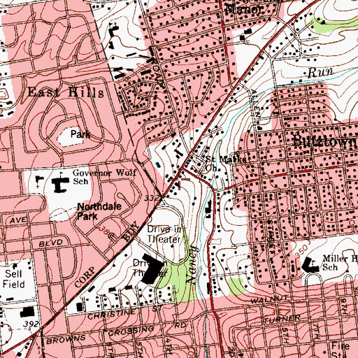 Topographic Map of Butztown Post Office, PA