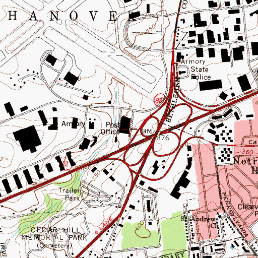 Topographic Map of Bethlehem Airport Post Office, PA