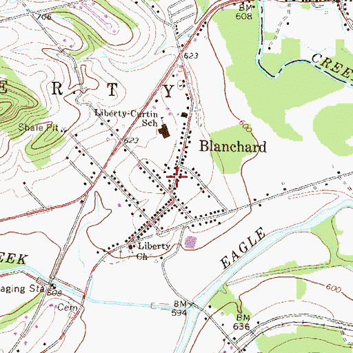 Topographic Map of Blanchard Post Office, PA