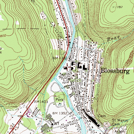Topographic Map of Blossburg Post Office, PA