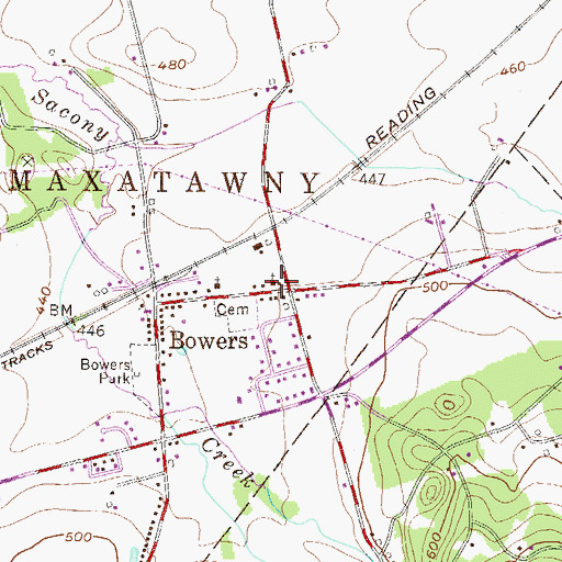 Topographic Map of Bowers Post Office, PA