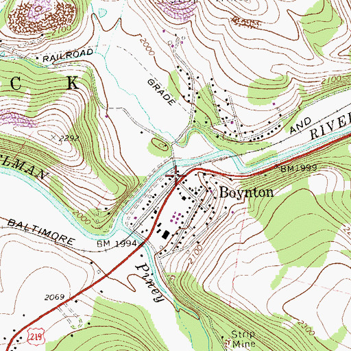 Topographic Map of Boynton Post Office, PA