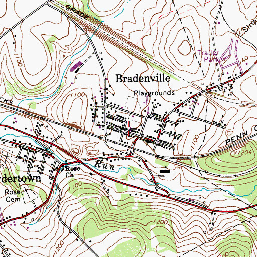 Topographic Map of Bradenville Post Office, PA