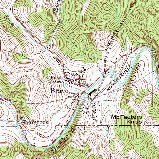 Topographic Map of Brave Post Office, PA
