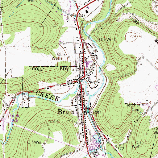Topographic Map of Bruin Post Office, PA