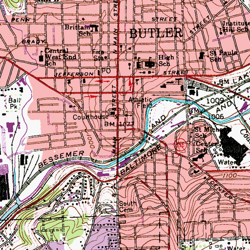 Topographic Map of Butler Post Office, PA