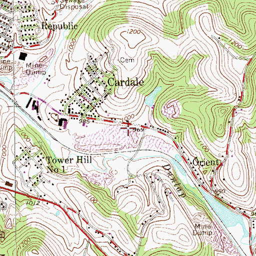 Topographic Map of Cardale Post Office, PA