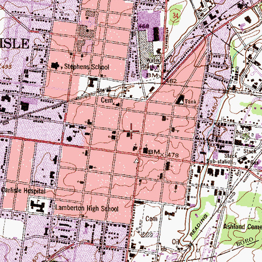 Topographic Map of Carlisle Post Office, PA