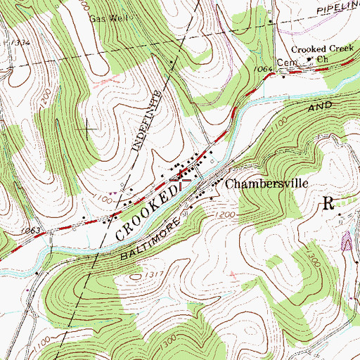 Topographic Map of Chambersville Post Office, PA