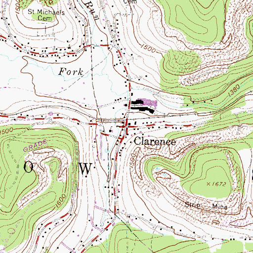 Topographic Map of Clarence Post Office, PA