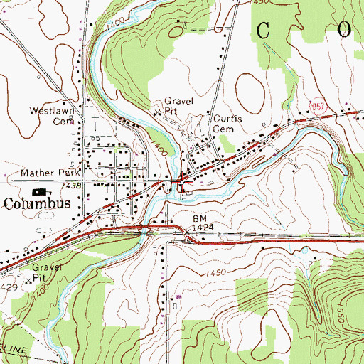 Topographic Map of Columbus Post Office, PA