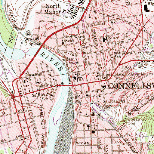 Topographic Map of Connellsville Post Office, PA