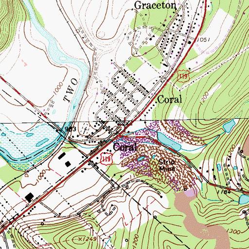 Topographic Map of Coral Post Office, PA