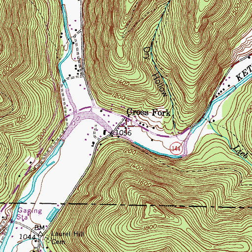 Topographic Map of Cross Fork Post Office, PA