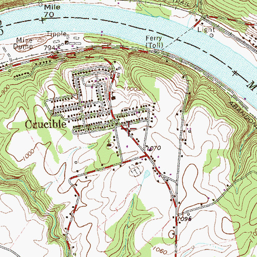 Topographic Map of Crucible Post Office, PA