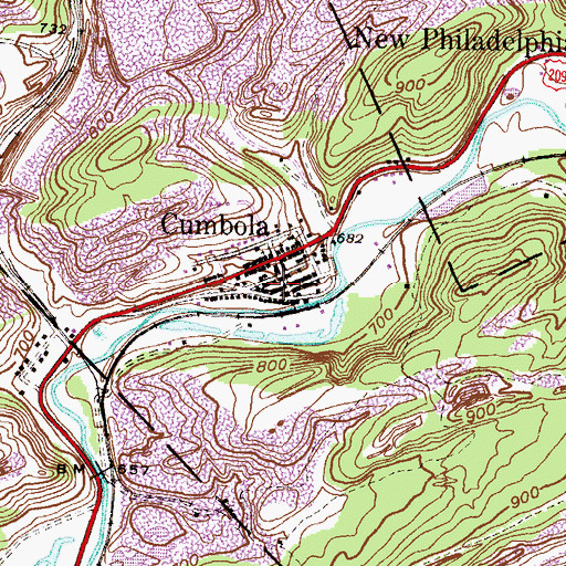 Topographic Map of Cumbola Post Office, PA
