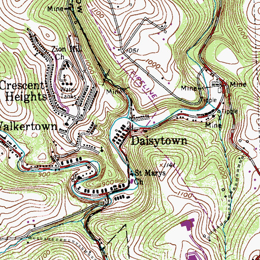 Topographic Map of Daisytown Post Office, PA