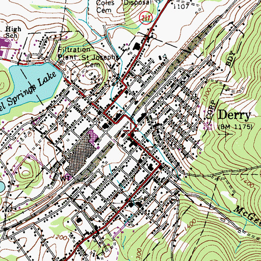 Topographic Map of Derry Post Office, PA