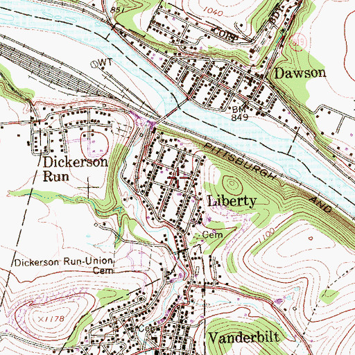 Topographic Map of Dickerson Run Post Office, PA