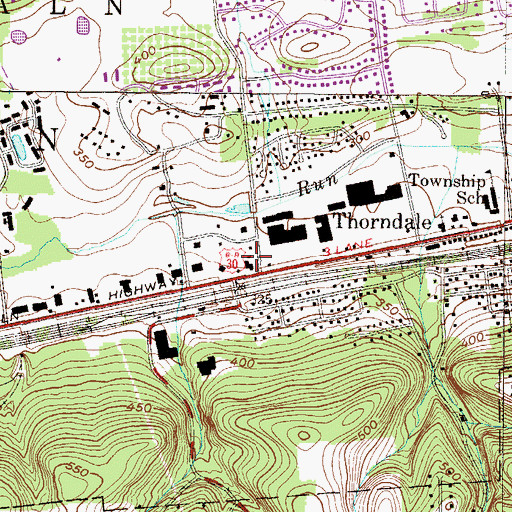 Topographic Map of Thorndale Post Office, PA