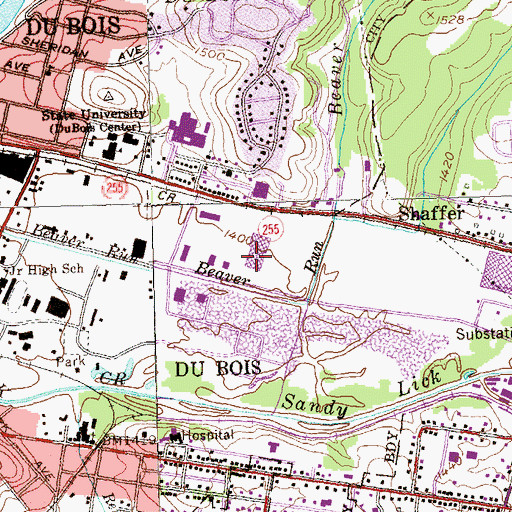 Topographic Map of Du Bois Post Office, PA