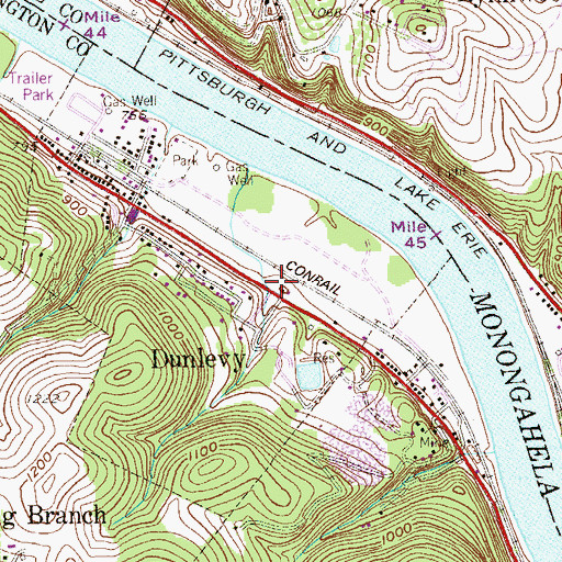 Topographic Map of Dunlevy Post Office, PA