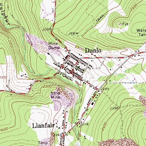 Topographic Map of Dunlo Post Office, PA