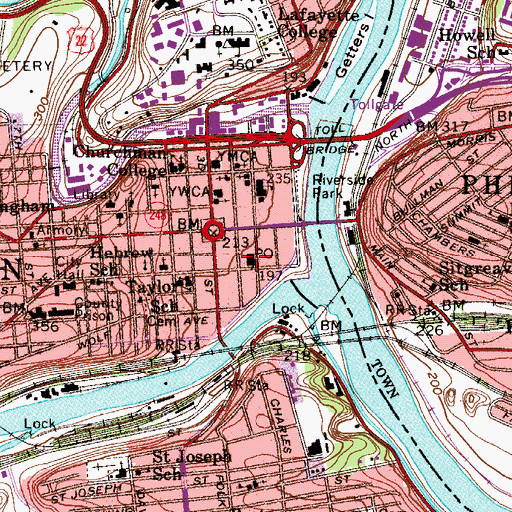 Topographic Map of Easton Post Office, PA