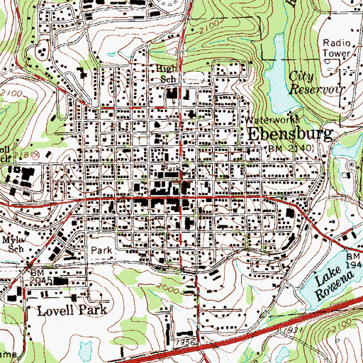 Topographic Map of Ebensburg Post Office, PA