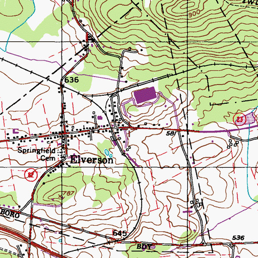 Topographic Map of Elverson Post Office, PA