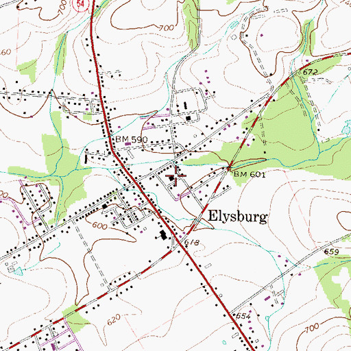 Topographic Map of Elysburg Post Office, PA