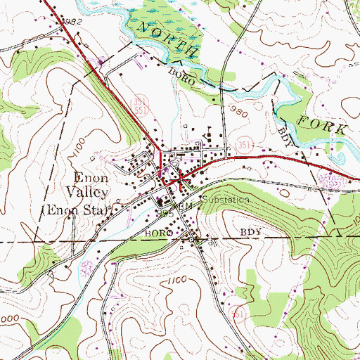Topographic Map of Enon Valley Post Office, PA