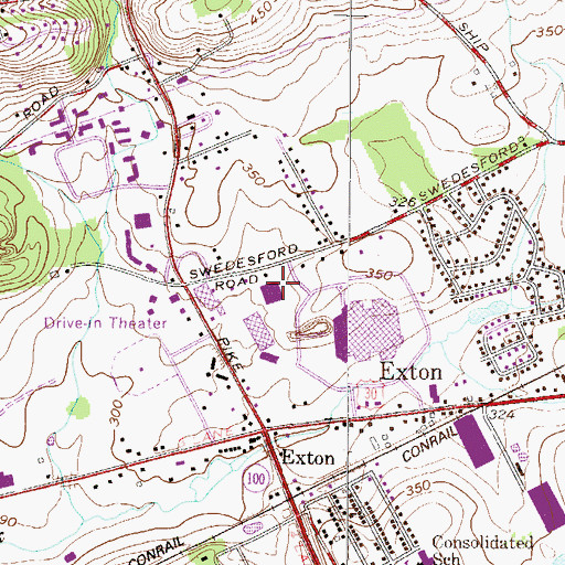 Topographic Map of Exton Post Office, PA