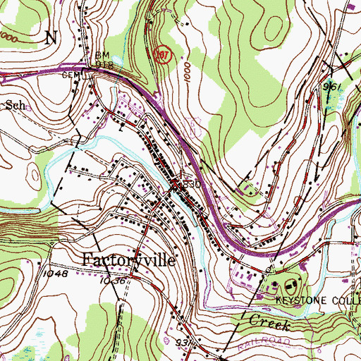 Topographic Map of Factoryville Post Office, PA