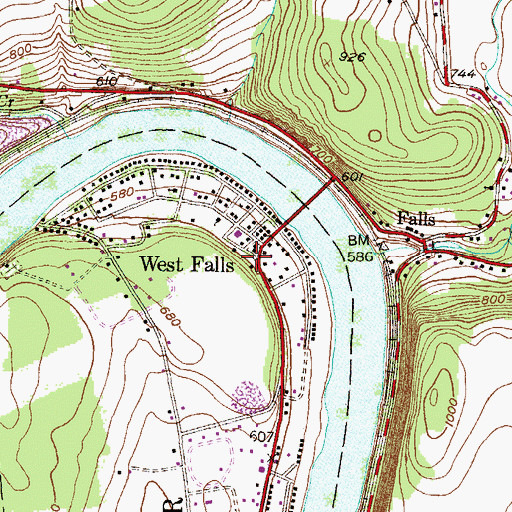 Topographic Map of Falls Post Office, PA