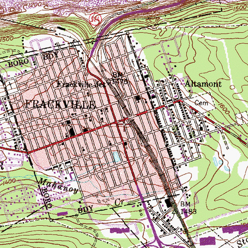 Topographic Map of Frackville Post Office, PA