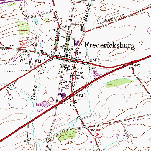 Topographic Map of Fredericksburg Post Office, PA