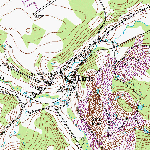 Topographic Map of Listie Post Office, PA