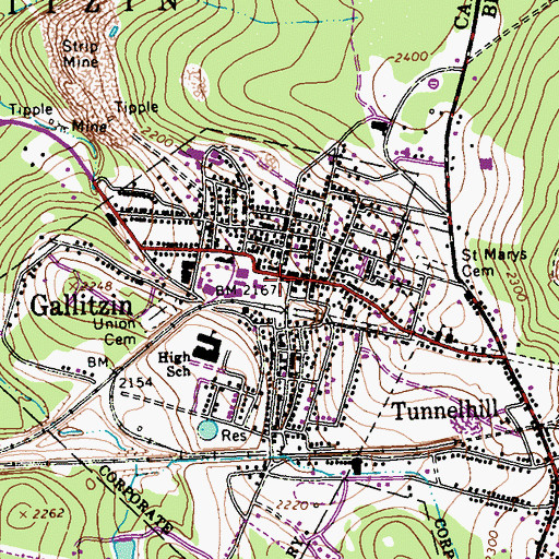 Topographic Map of Gallitzin Post Office, PA