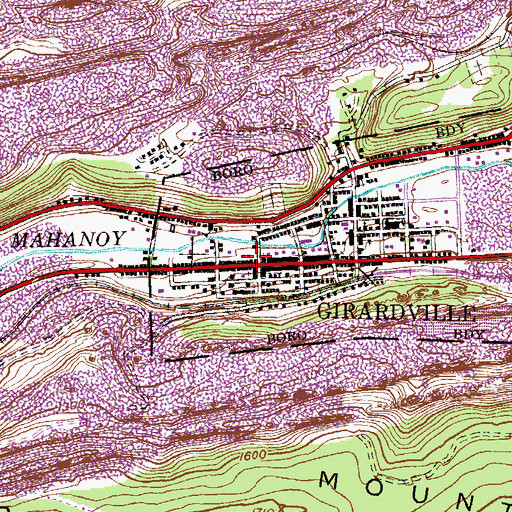 Topographic Map of Girardville Post Office, PA