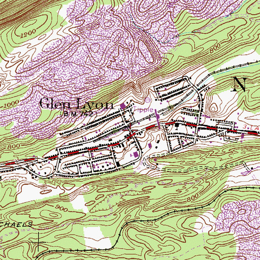Topographic Map of Glen Lyon Post Office, PA