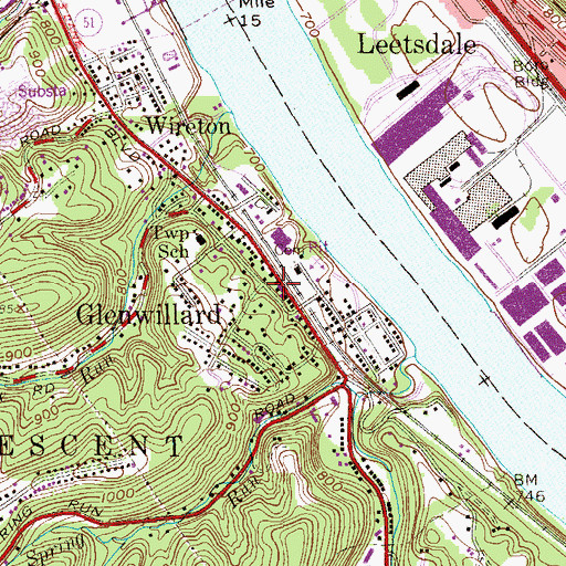 Topographic Map of Crescent Post Office, PA