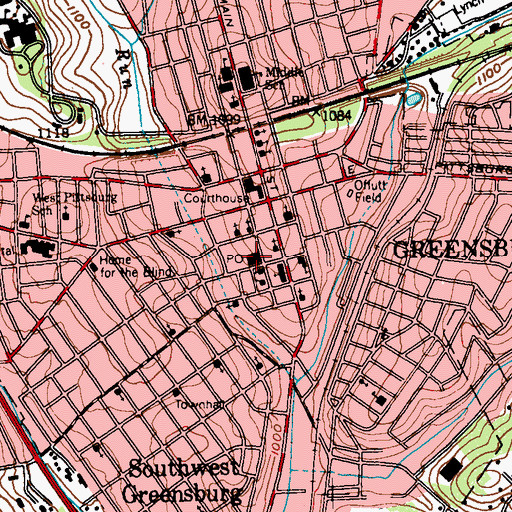 Topographic Map of Greensburg Post Office, PA
