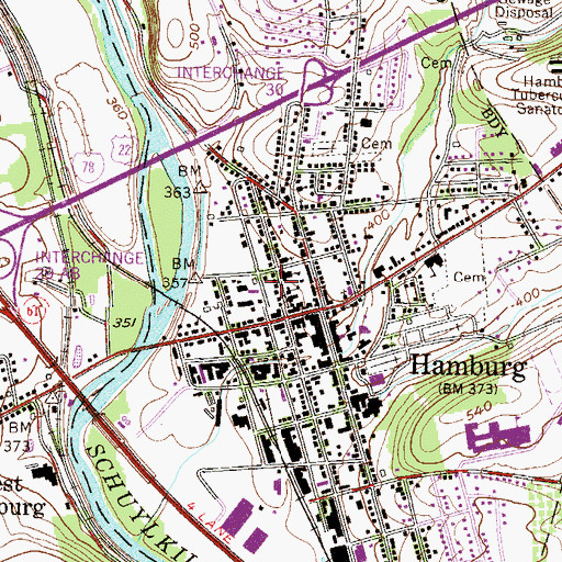 Topographic Map of Hamburg Post Office, PA